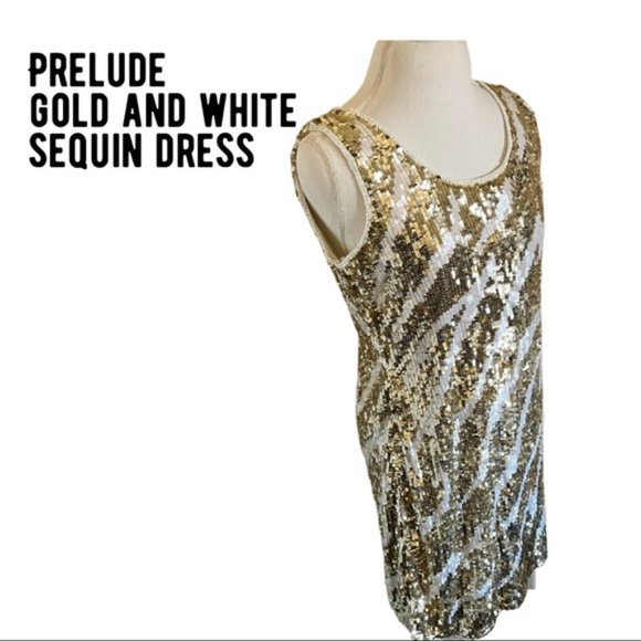 NWT Mini Dress Size 8 | Prelude White and Gold pearl & Sequin Tank Dress. - Picture 11 of 12